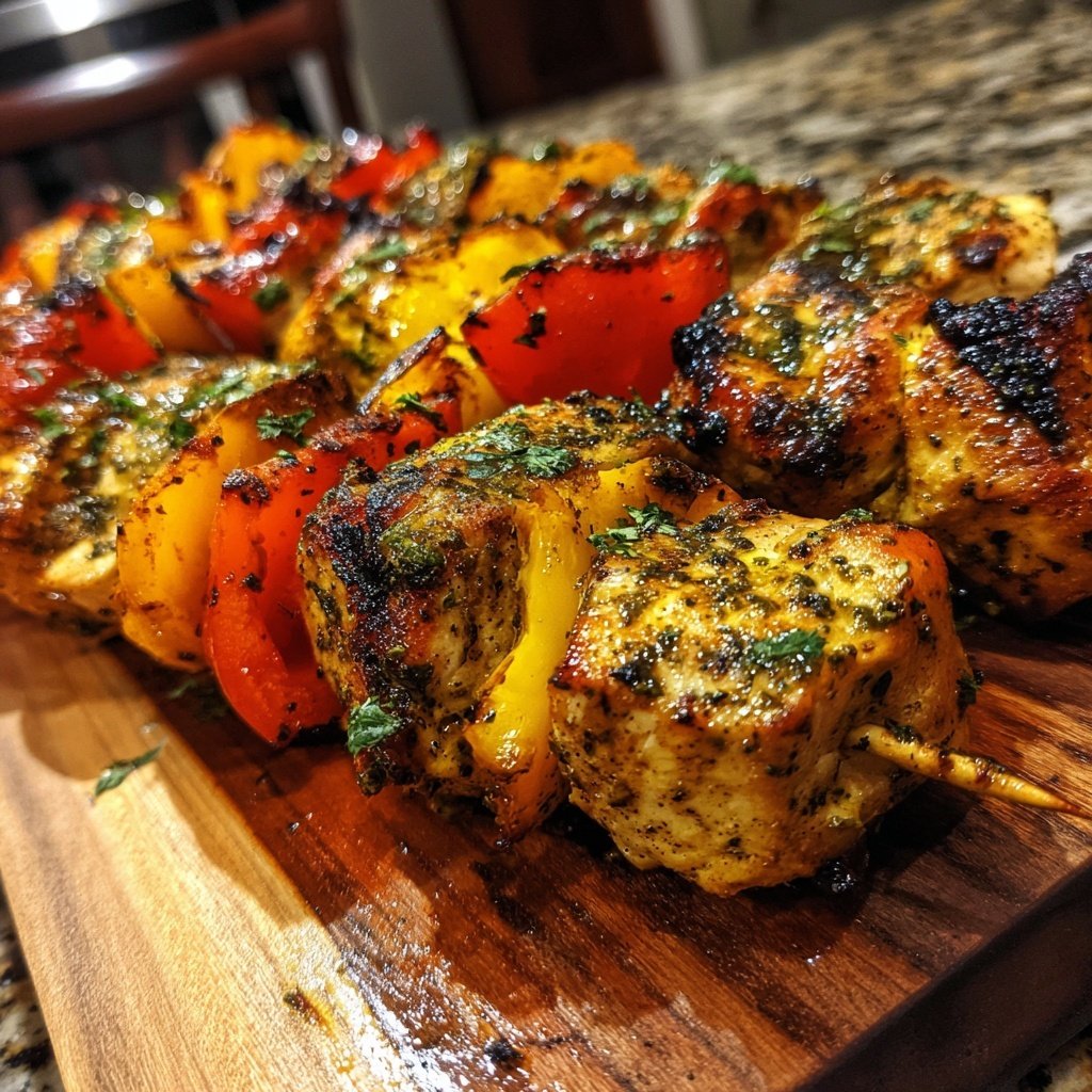 Gegrillte Hähnchenspieße Mit Paprika