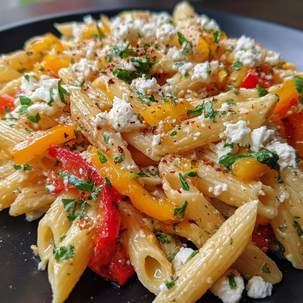Penne mit Paprika und Feta