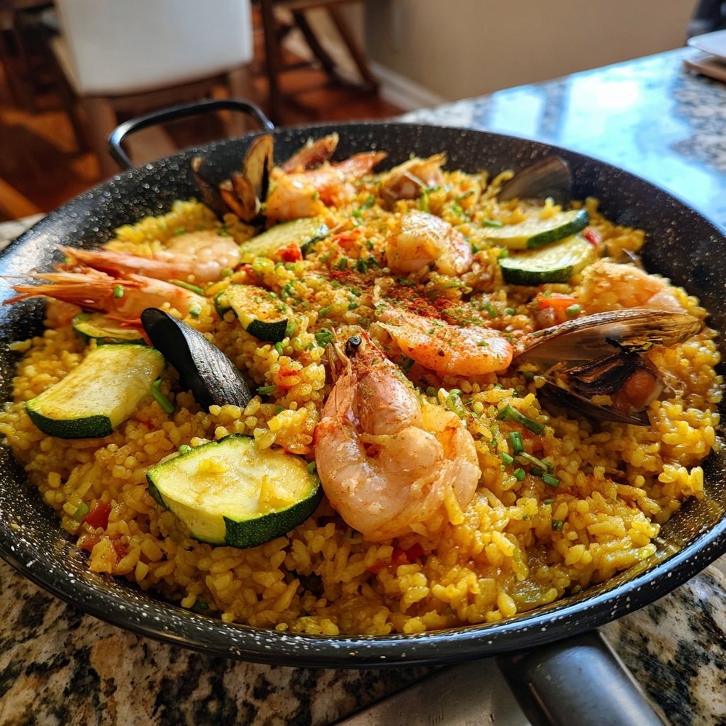 Paella mit Zucchini und Safran